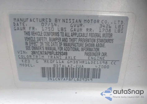 2015 Nissan Versa 1.6 S+ from USA, damaged, VIN 3N1CN7AP8FL829349